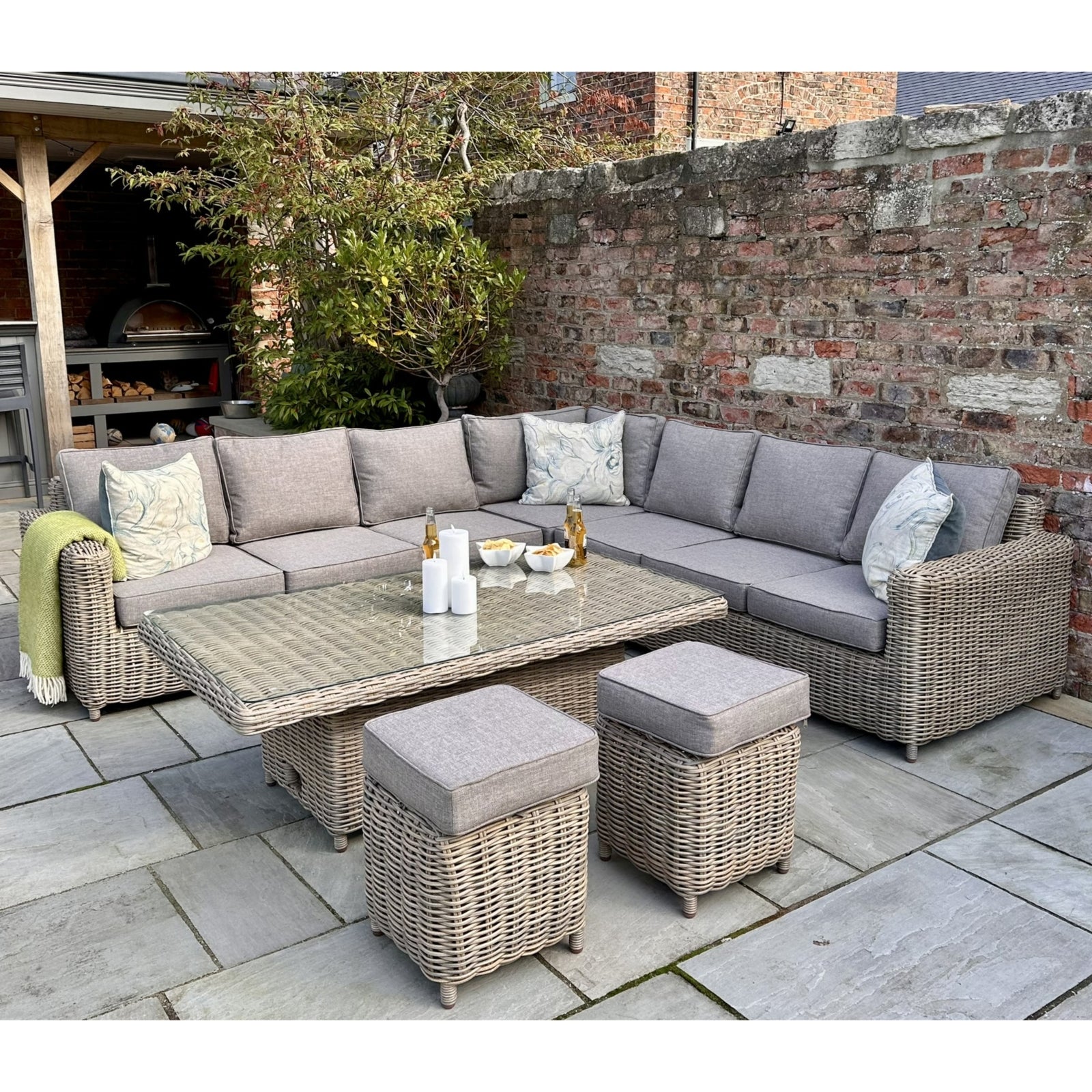 Amalfi Outdoor Large Corner Set with Riser Table & 2 Stools
