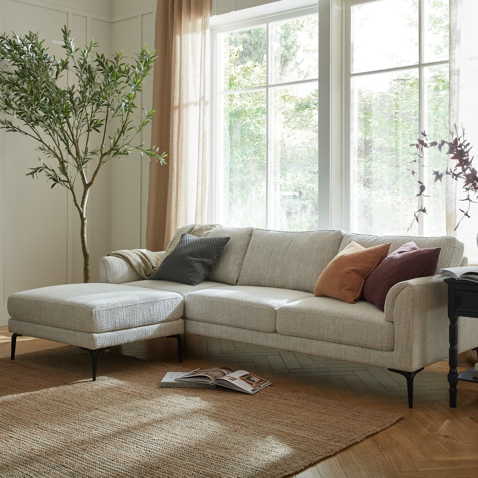 Zephra Three Seater Sofa with Footstool in White