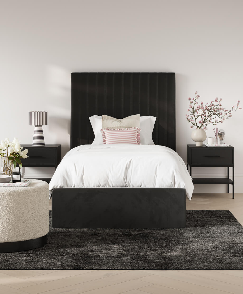 Kensington Black Tall Ottoman Bed