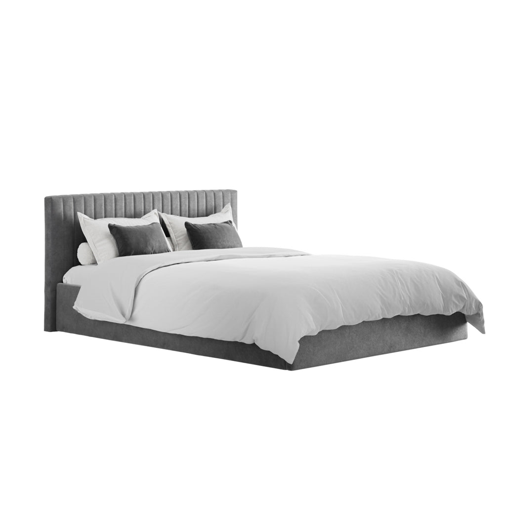 Kensington Silver Velvet Ottoman Bed