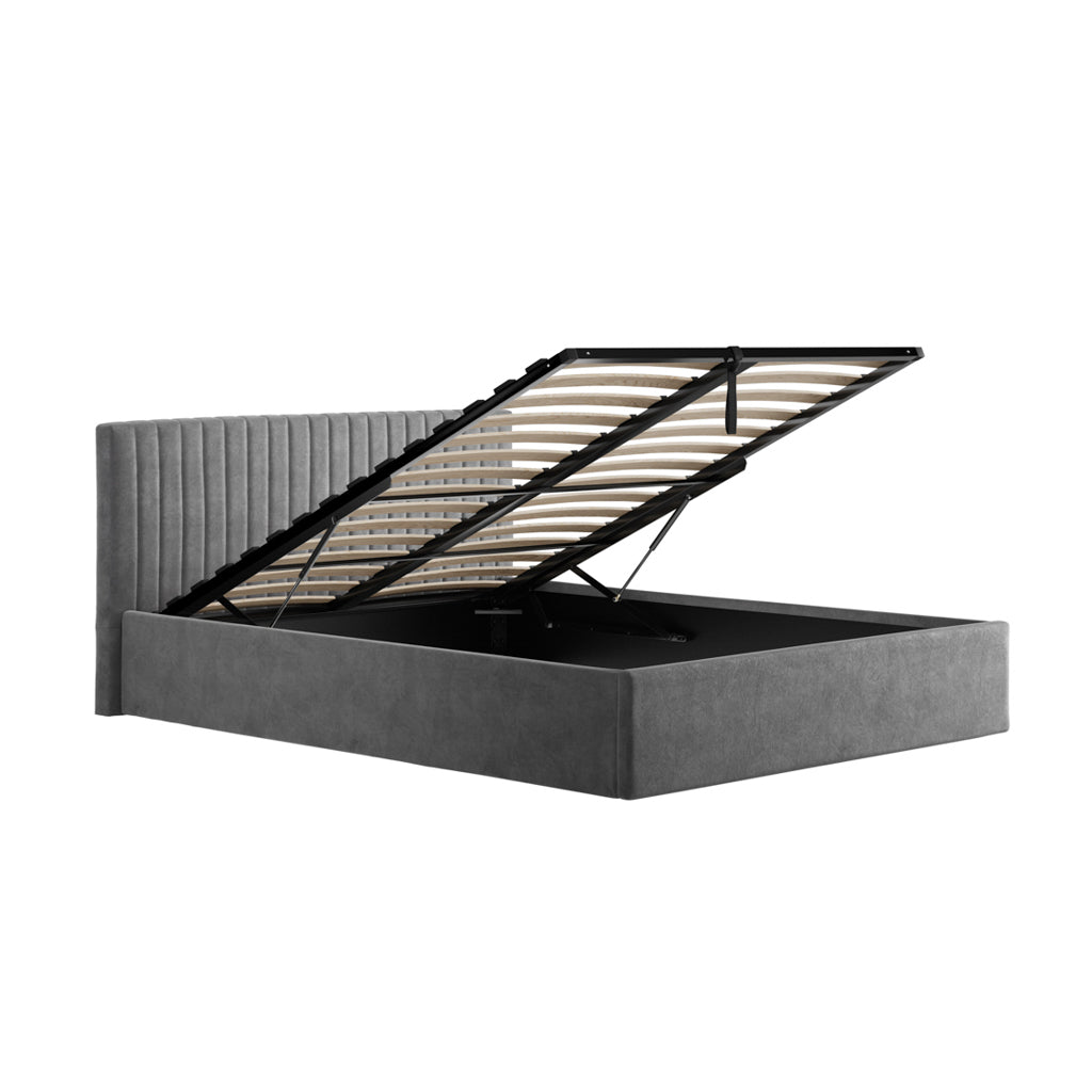 Kensington Silver Velvet Ottoman Bed