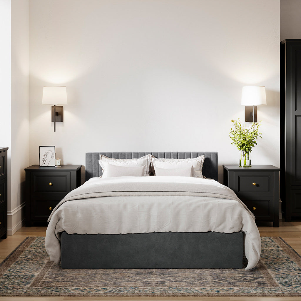 Kensington Silver Velvet Ottoman Bed