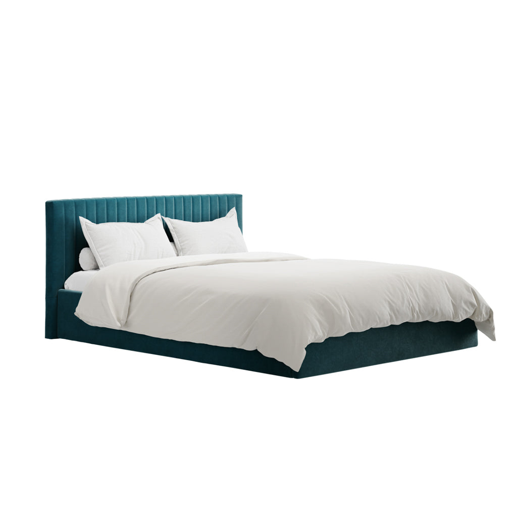 Kensington Teal Velvet Ottoman Bed