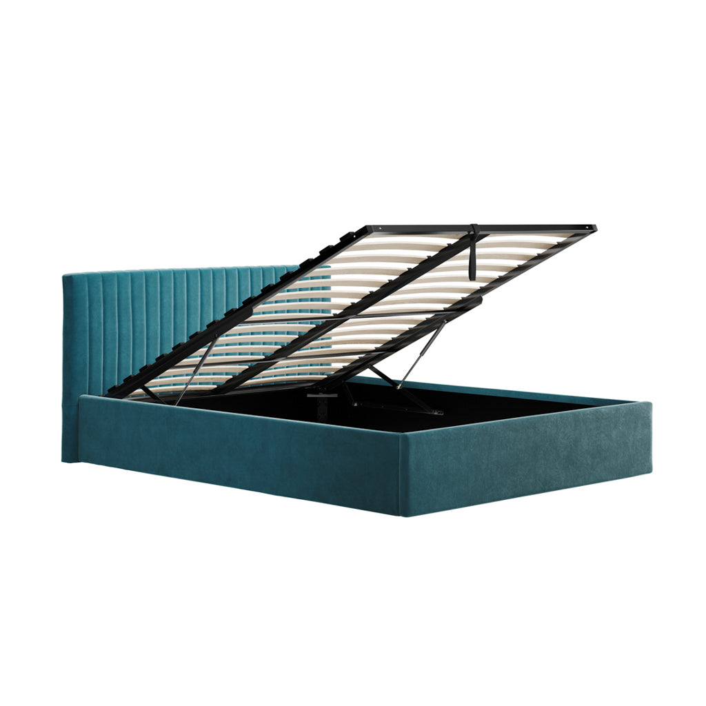 Kensington Teal Velvet Ottoman Bed