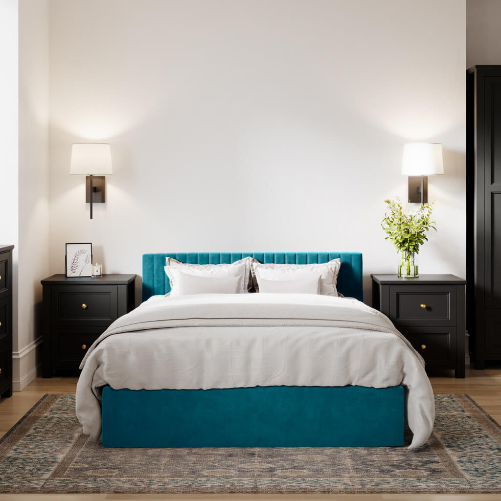 Kensington Teal Velvet Ottoman Bed