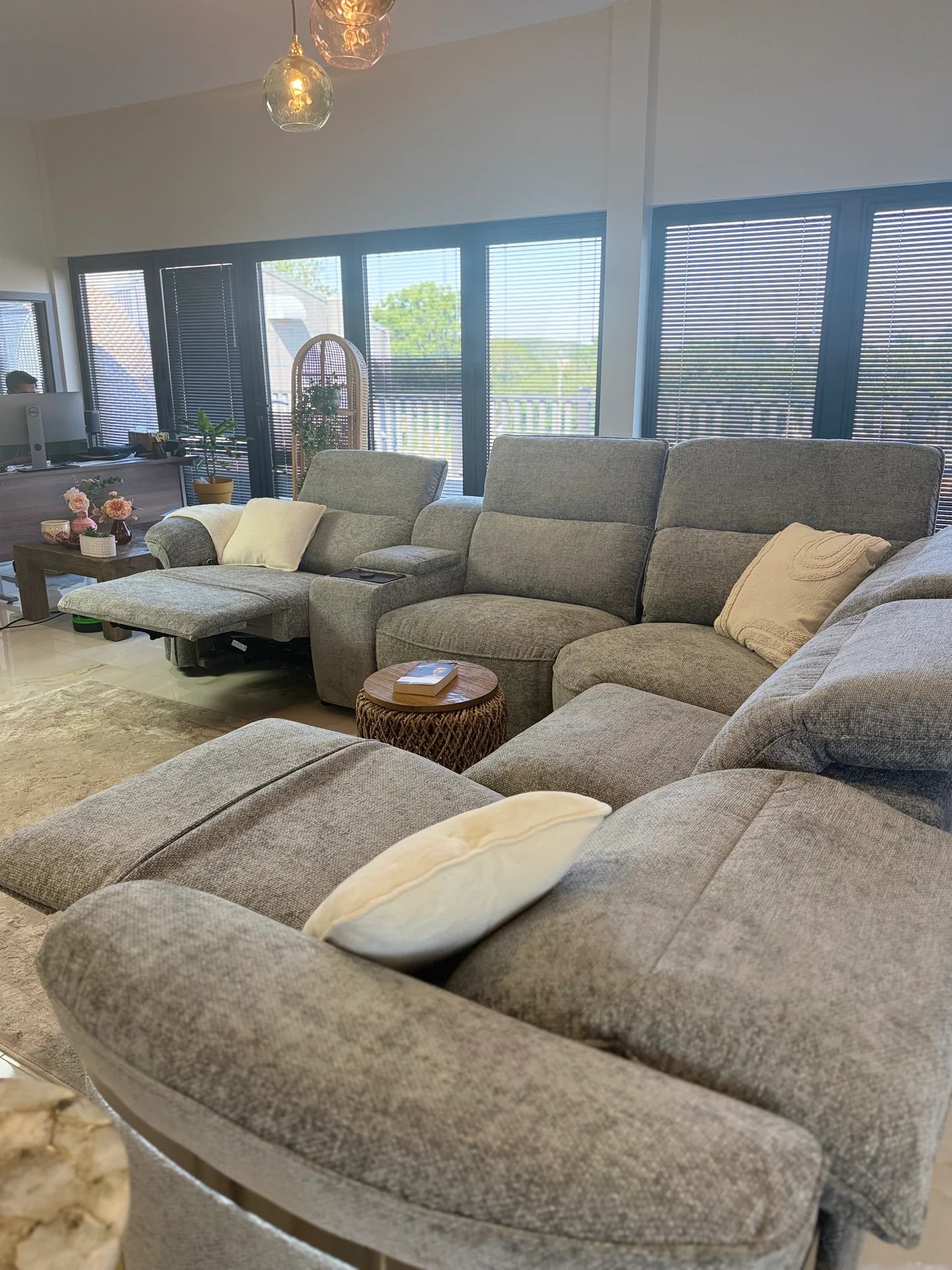 Monaco Electric Recliner Sofa Grey Large Corner