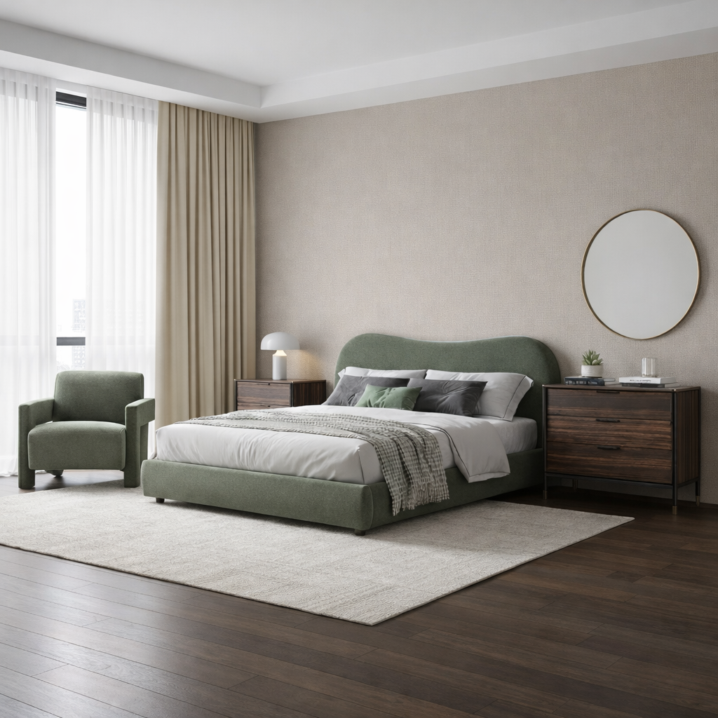 Wave Bed in Olive Soft Weave