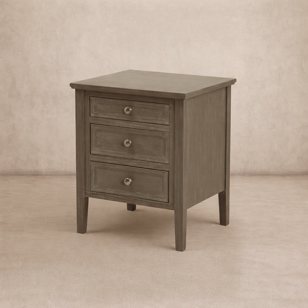 Serene Collection Three-Drawer Bedside Table in Grey