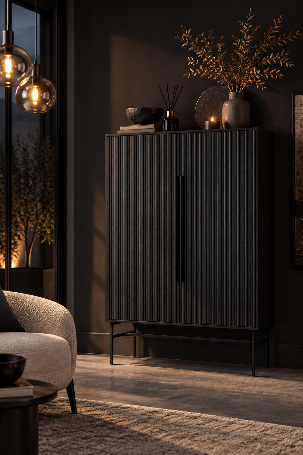 Alden Black Fluted Cabinet