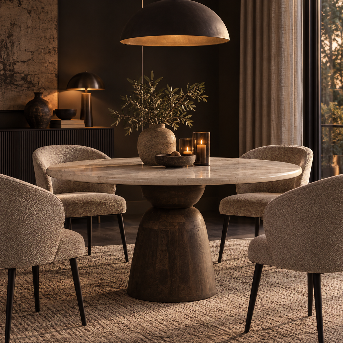 Sorrento Sand Marble Effect & Mango Wood Dining Table