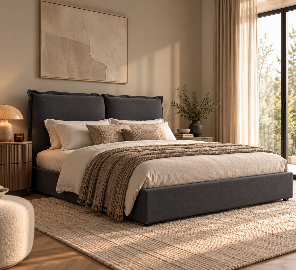 Hampton Deep Grey Upholstered Bed