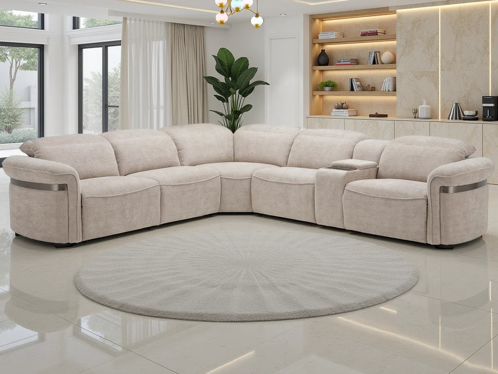 Monaco Electric Recliner Sofa Beige Large Corner