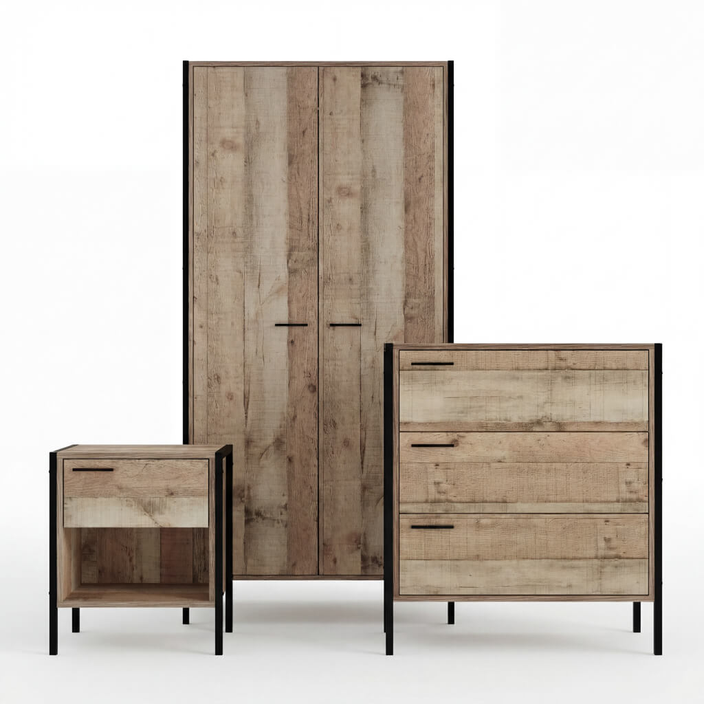 Harlaxton Distressed Oak Effect 3 Piece Bedroom Set