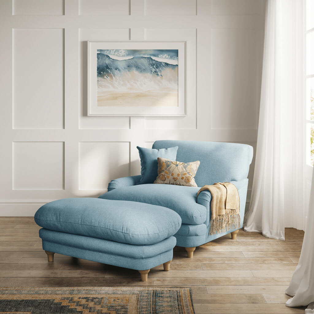 Langford Duck Egg Blue Chenille Armchair