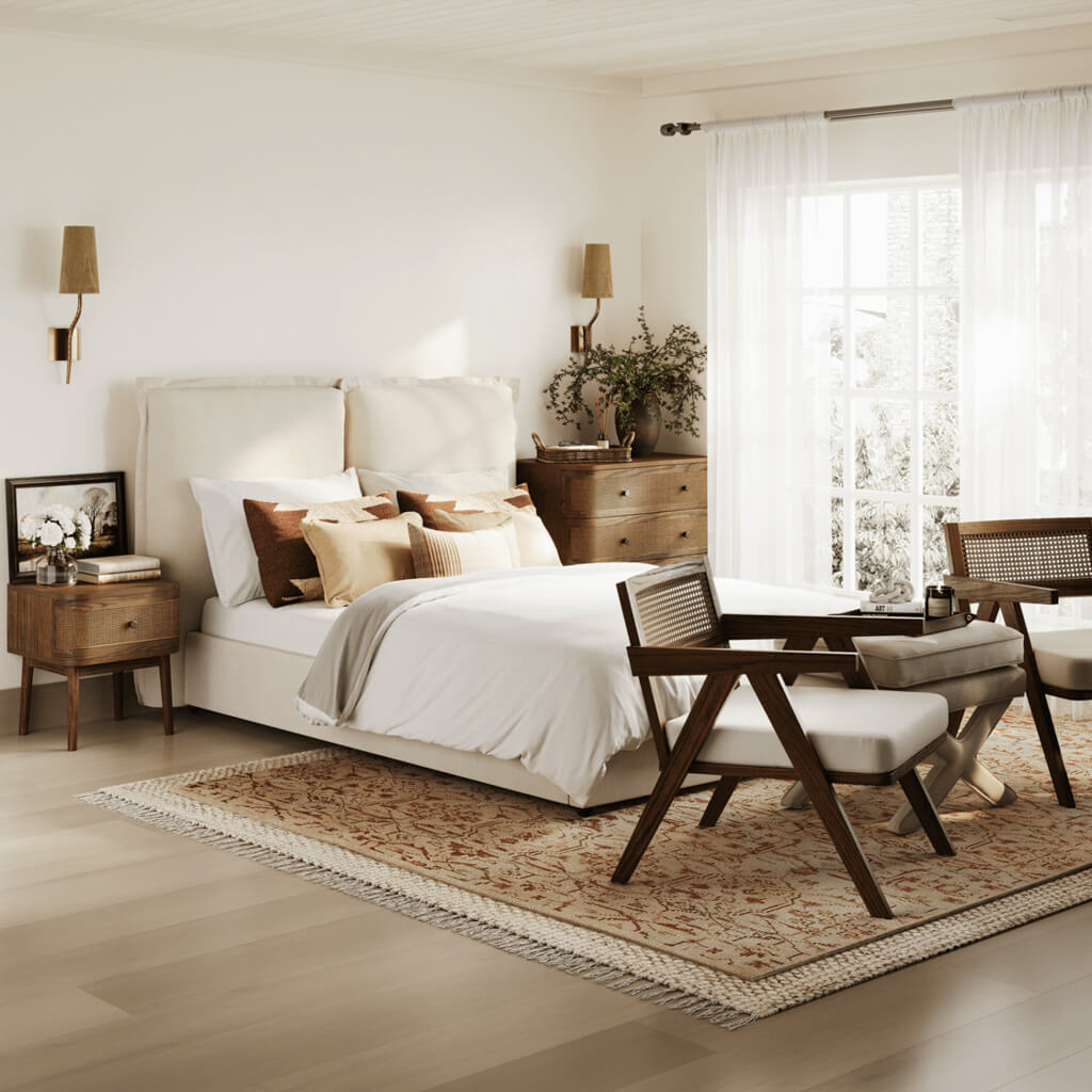 Hampton Ivory Upholstered Double Bed