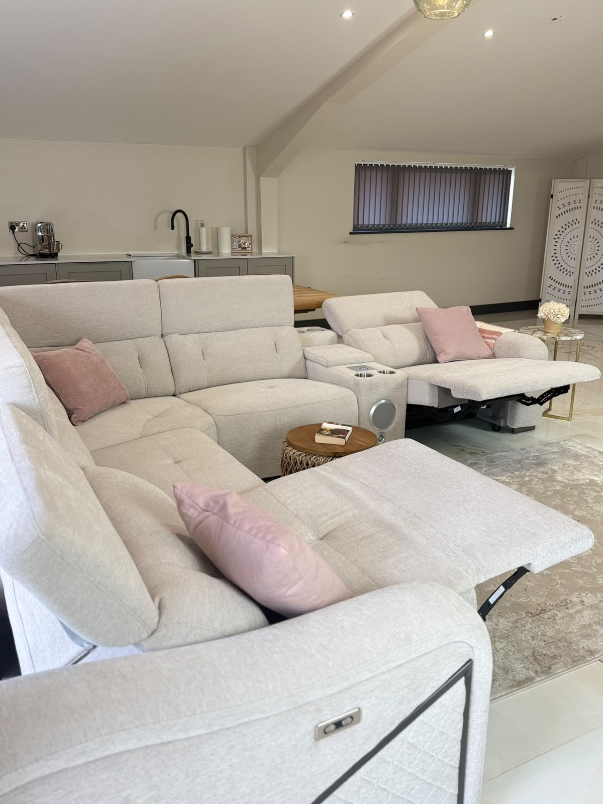 Oslo Electric Recliner Sofa Beige Large Corner