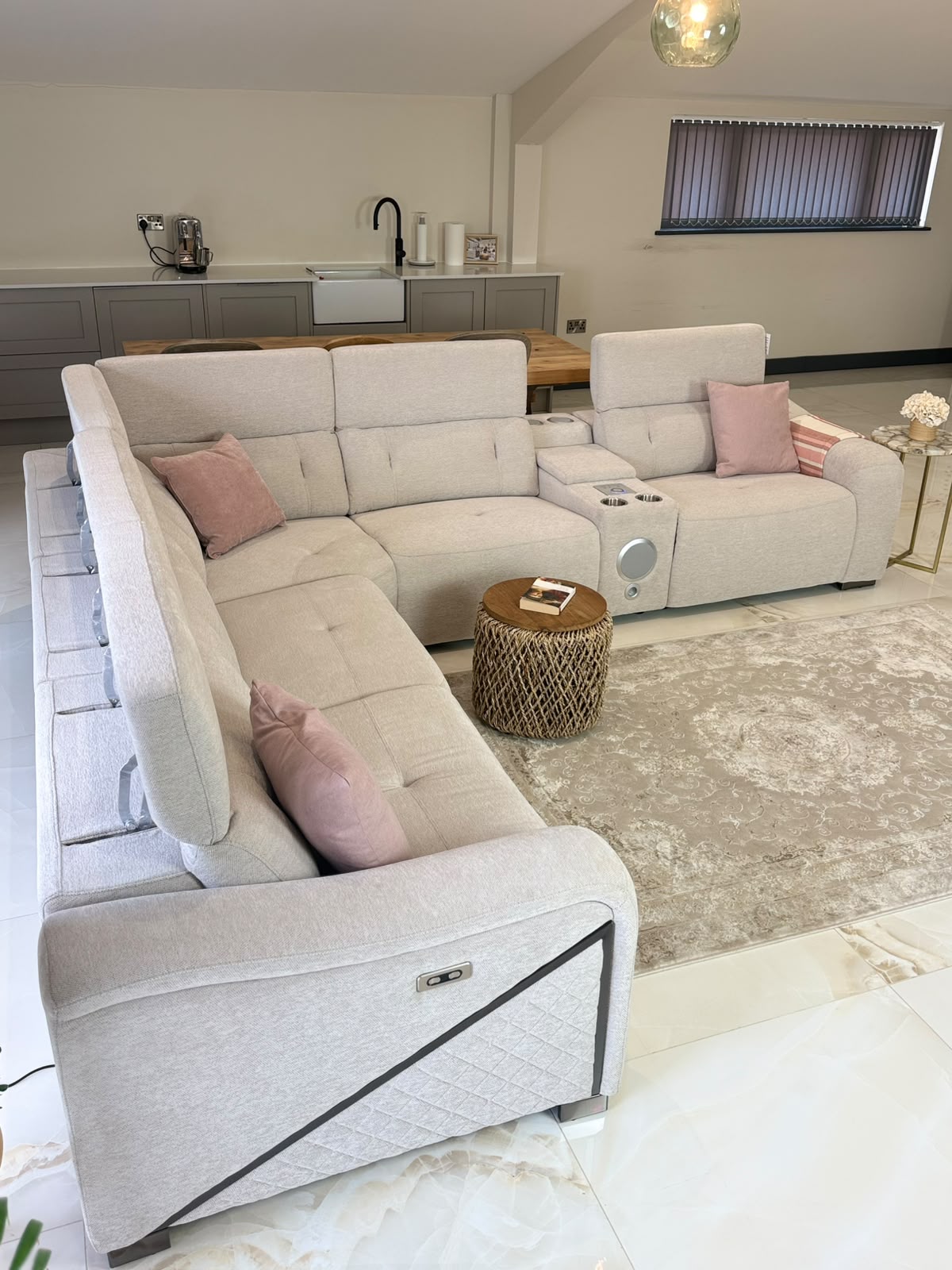 Oslo Electric Recliner Sofa Beige Large Corner