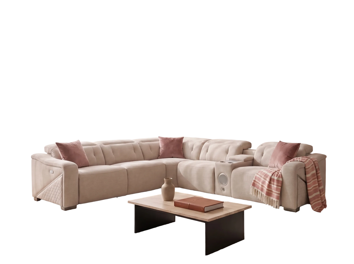 Oslo Electric Recliner Sofa Beige Large Corner