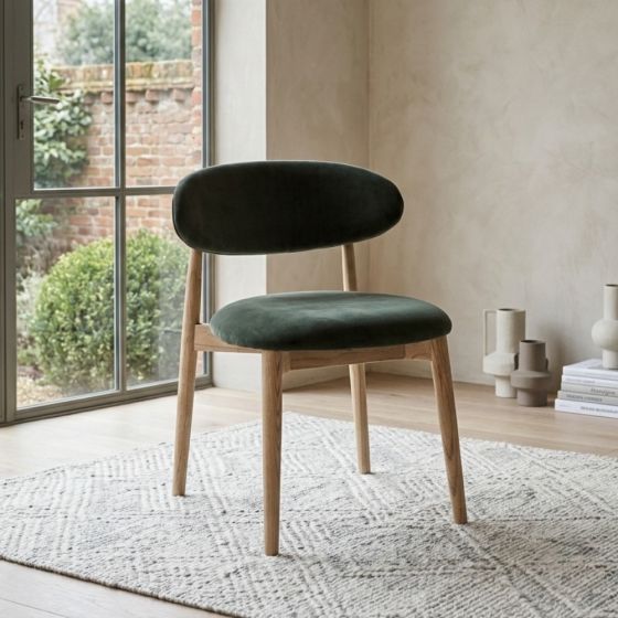 Scandi Velvet Oak Dining Chair – Light Oak Legs